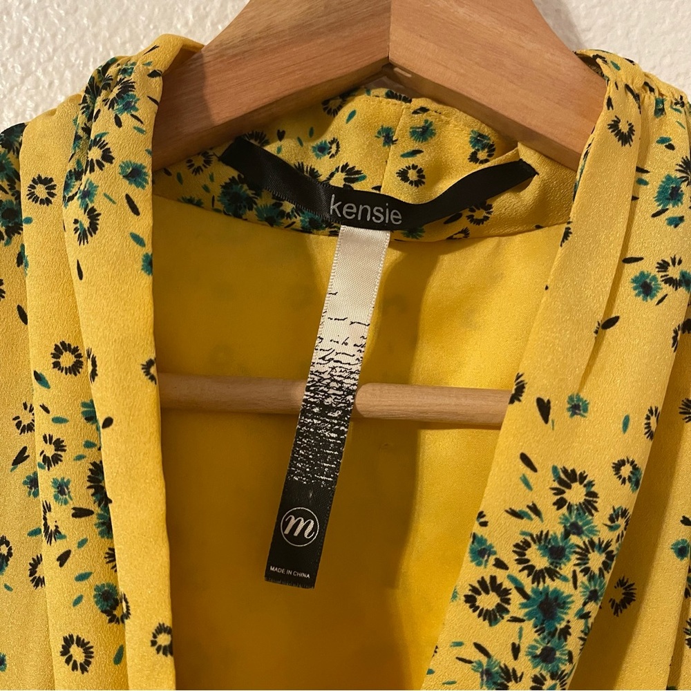 Kensie Women’s Dress Size Medium Yellow and Green Floral Midi Dress - Picture 2 of 13